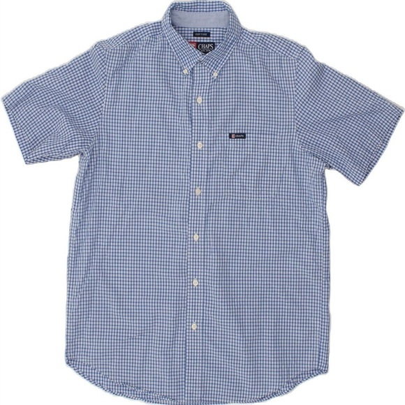 Chaps Ralph Lauren Button Up Shirt Mens Large Blue Check Short Sleeve Casual - Picture 1 of 9